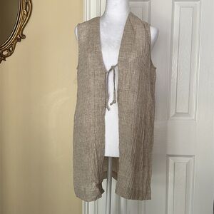 J.Jill Pure Jill Linen Crinkled Tunic Vest Lagenlook Pocket Beach Boho Neutral